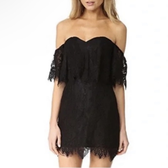 NWT LOVERS + FRIENDS Off the Shoulder Lace Mini Cocktail Dress BLACK SZ: Small - Picture 12 of 13